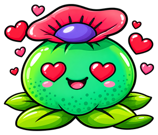 The Avalon Magic Plants mascot, a small flowering cactus surrounded by hearts